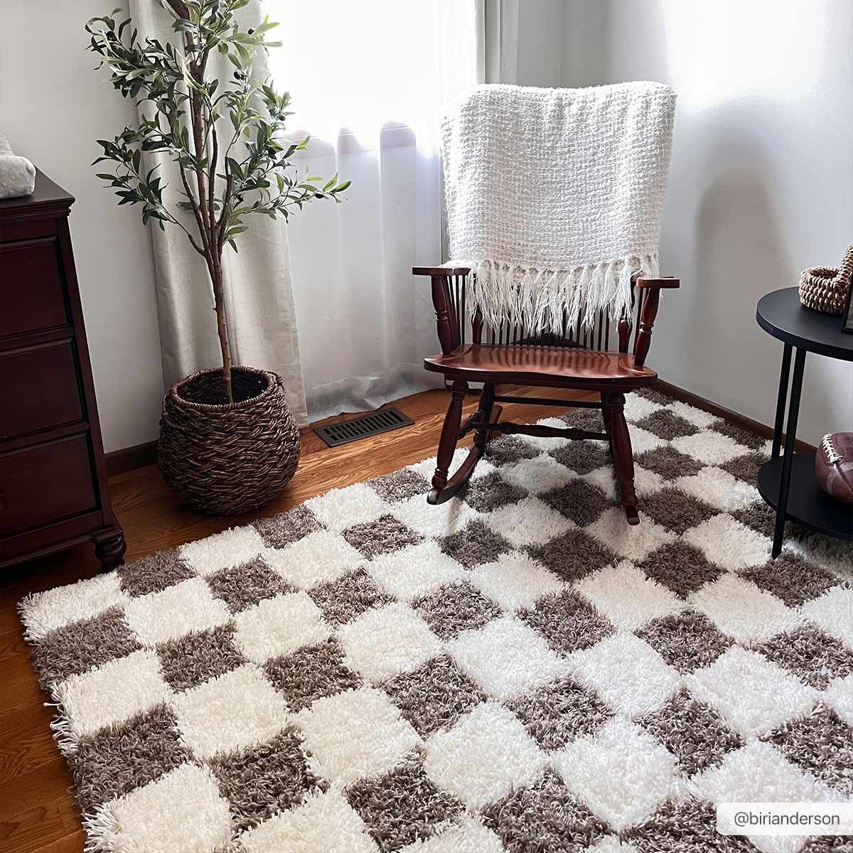 Mocha Check Plush Area Rug