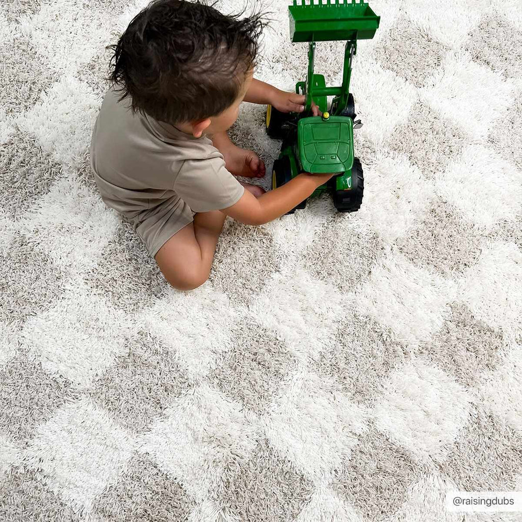 Oat Check Plush Area Rug