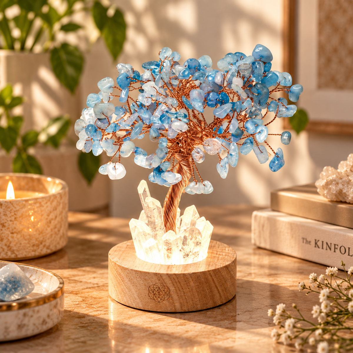 Aquamarine and Clear Quartz Lamp