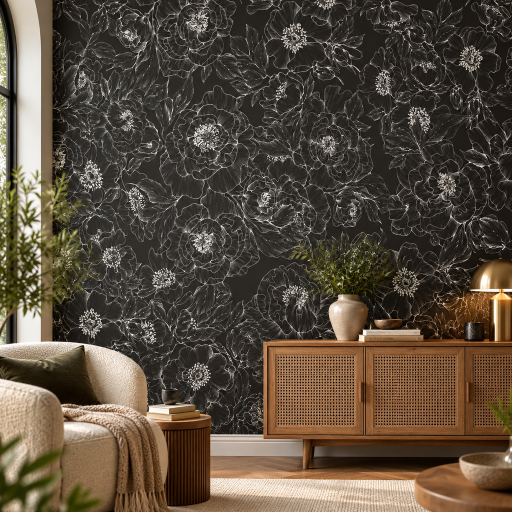 The Dutchess — Black &amp; White Floral Wallpaper