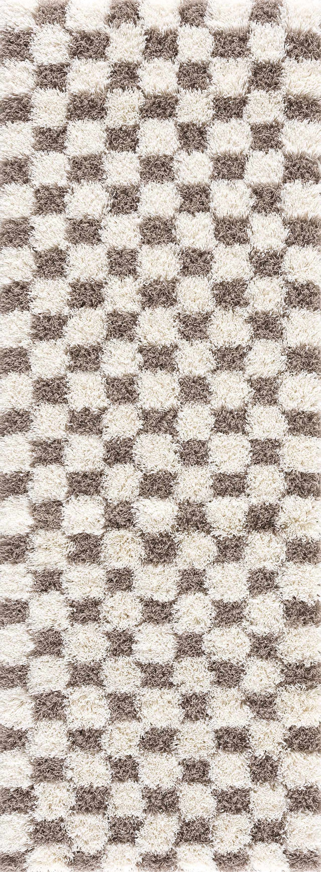 Mocha Check Plush Area Rug
