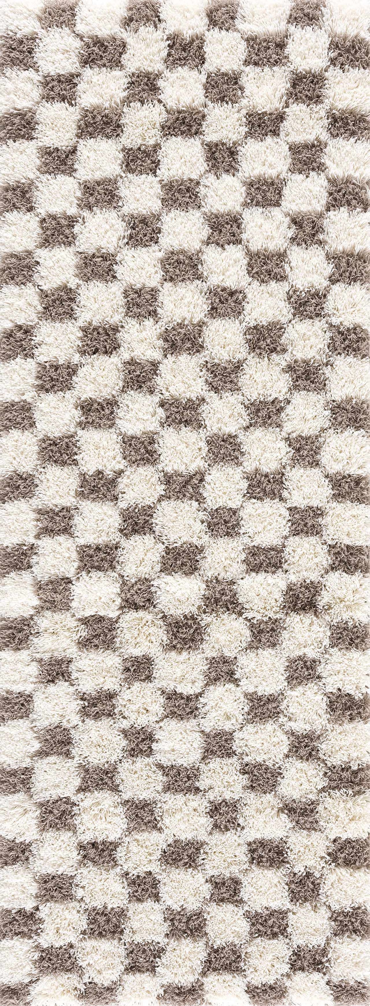 Mocha Check Plush Area Rug