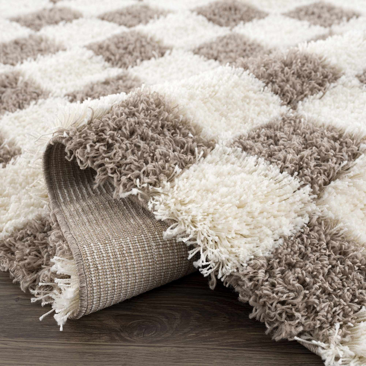 Mocha Check Plush Area Rug