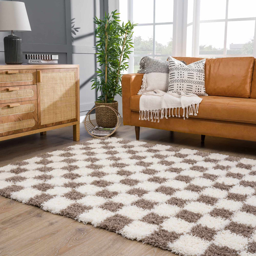 Mocha Check Plush Area Rug