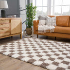 Mocha Check Plush Area Rug
