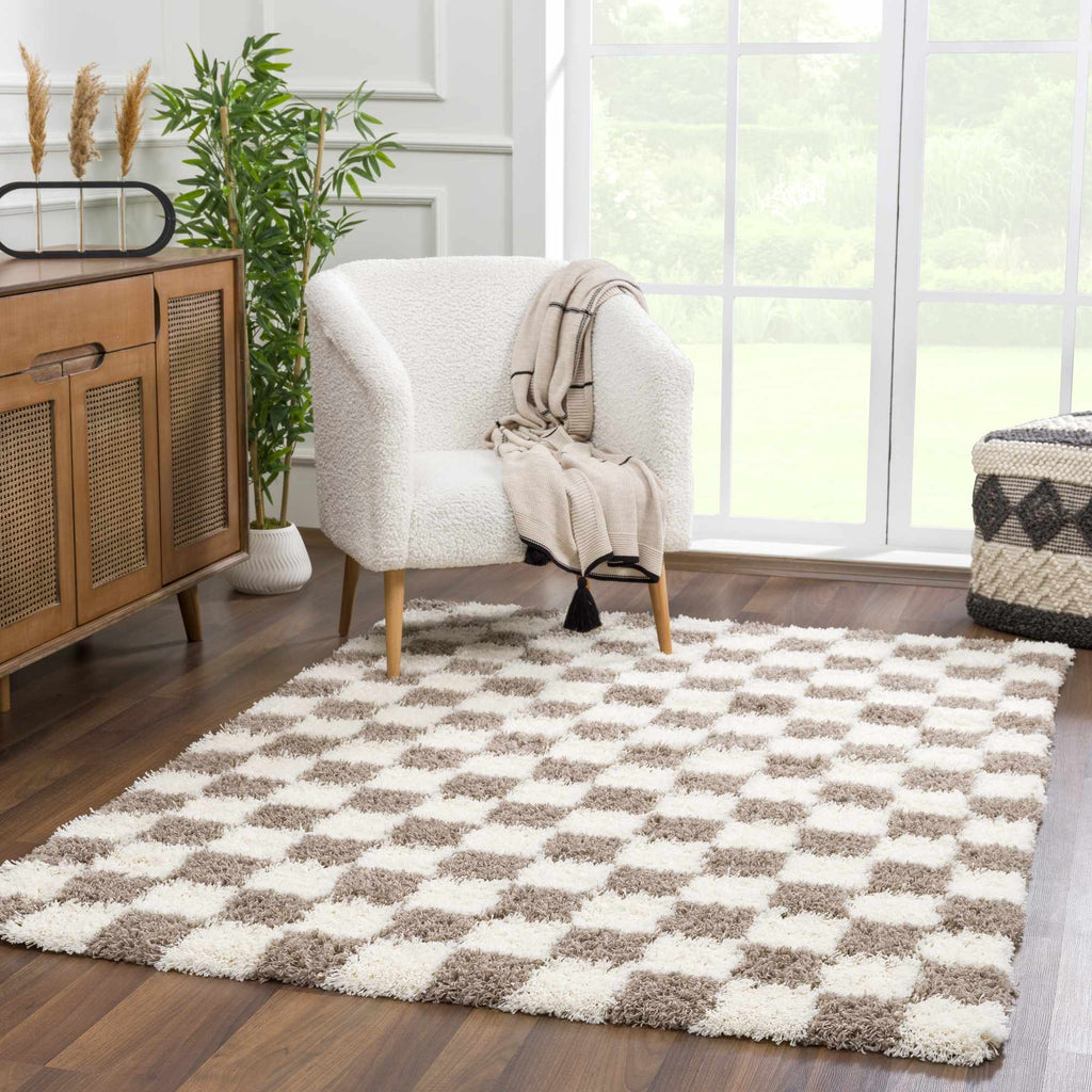 Mocha Check Plush Area Rug