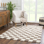 Mocha Check Plush Area Rug