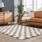 Mocha Check Plush Area Rug
