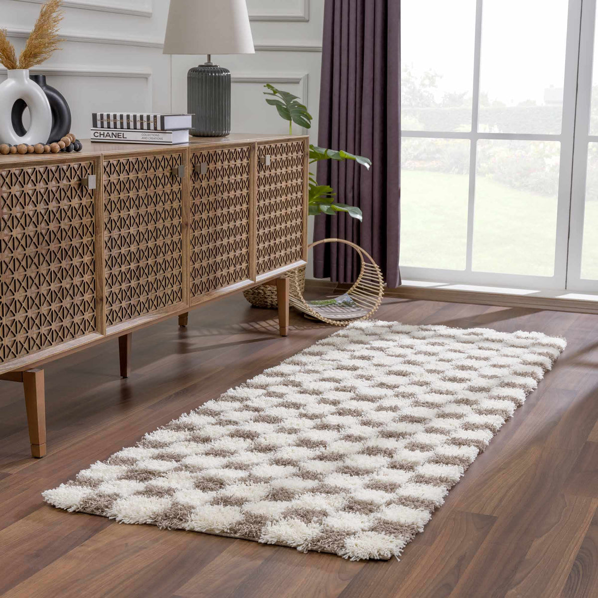 Mocha Check Plush Area Rug