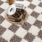 Mocha Check Plush Area Rug