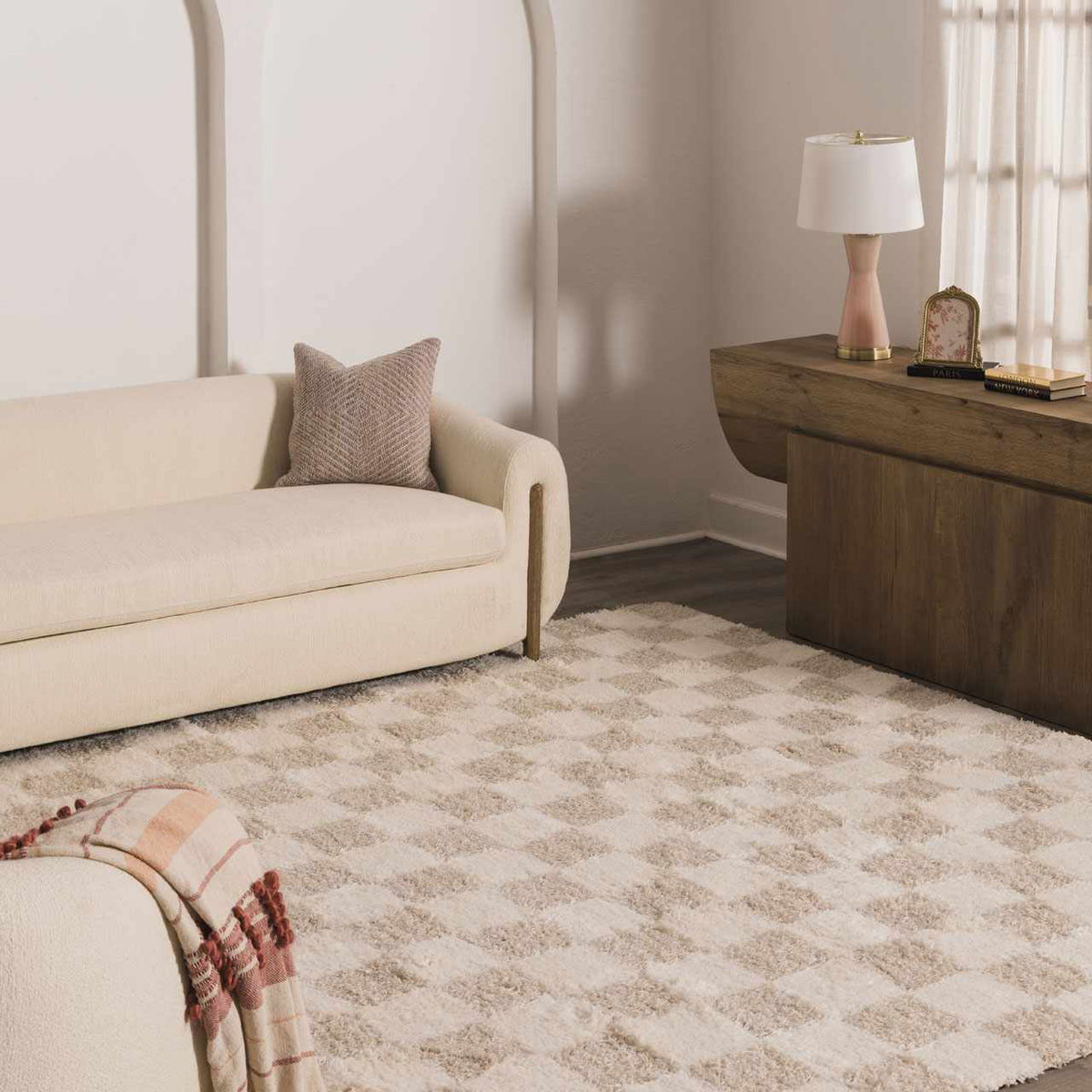 Oat Check Plush Area Rug
