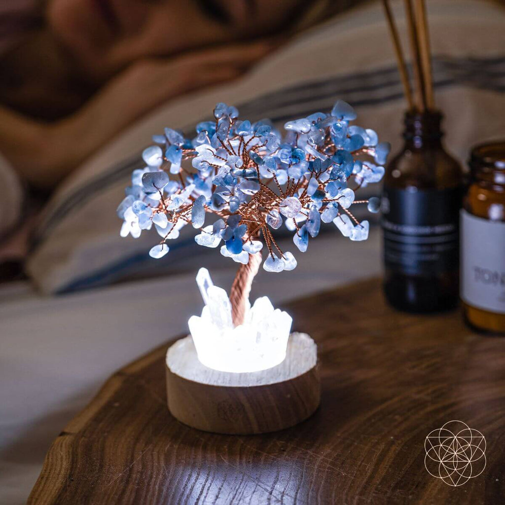Aquamarine and Clear Quartz Lamp