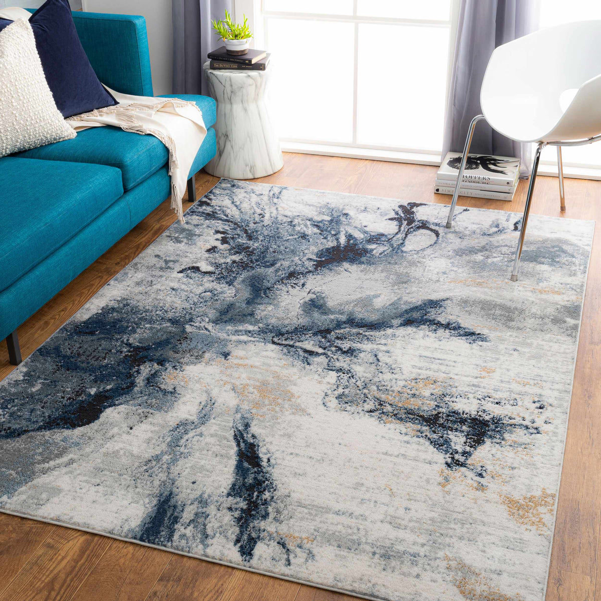 Midnight Drift Abstract Area Rug