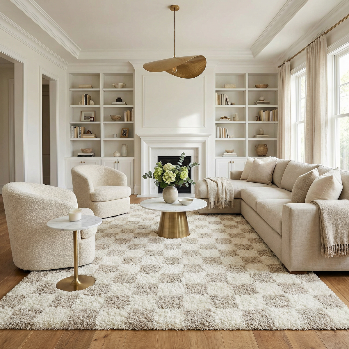 Oat Check Plush Area Rug