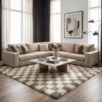 Mocha Check Plush Area Rug